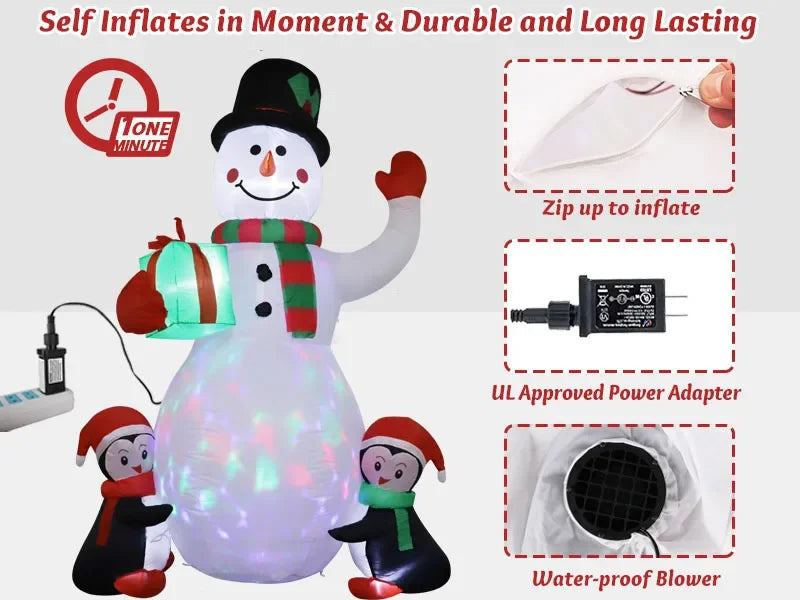 Inflatable Santa on Polar Bear and Snowman
