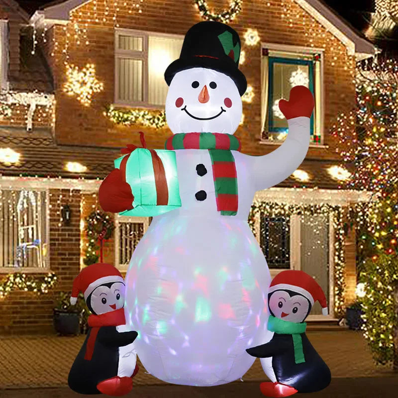 Inflatable Santa on Polar Bear and Snowman
