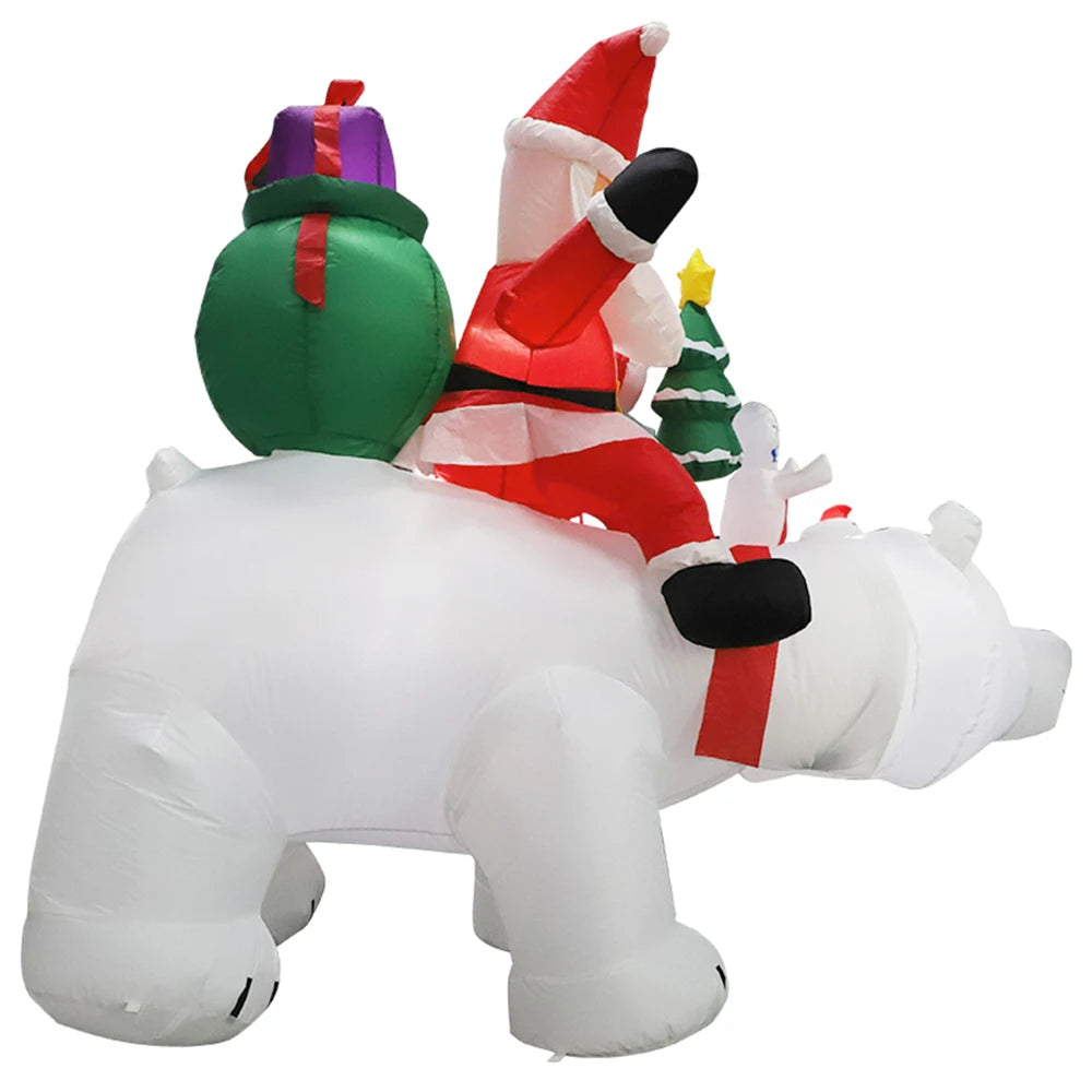 Inflatable Santa on Polar Bear and Snowman