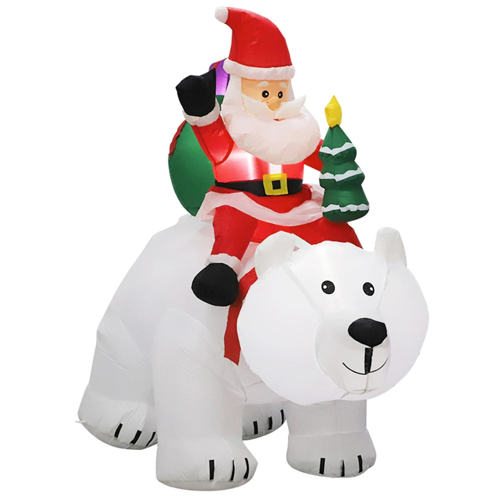 Inflatable Santa on Polar Bear and Snowman